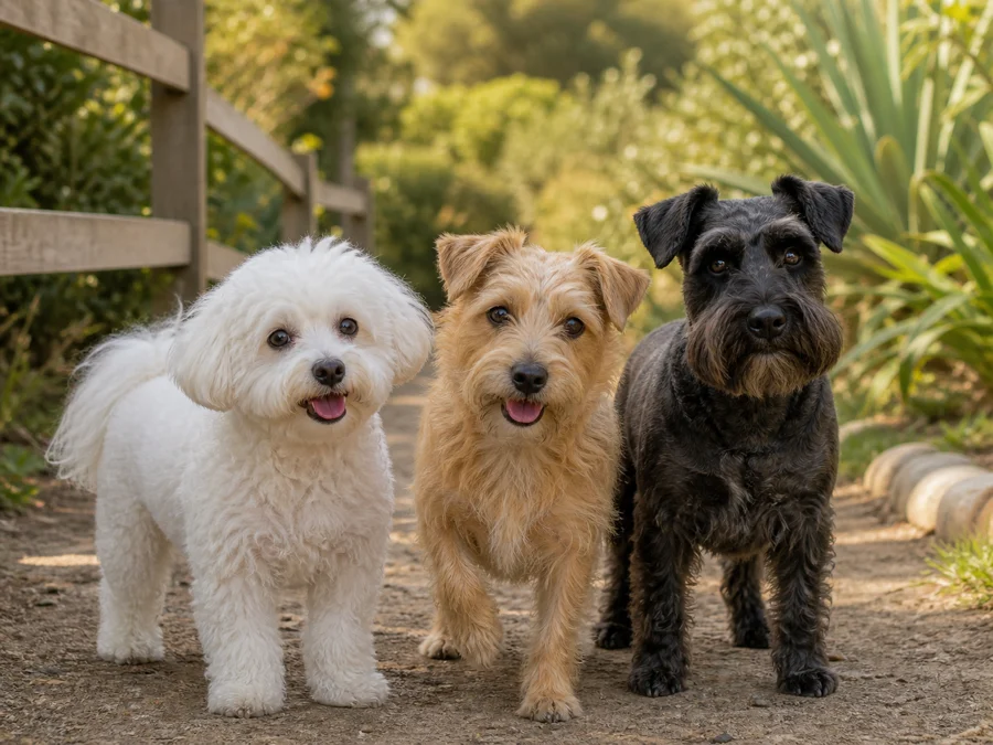 Small dogs on a quiet Ericeira trail during dog daycare
